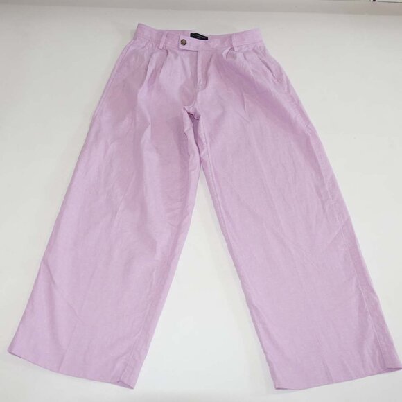 Banana Republic Women's Wide Leg Pants 10 Petite Pink Lavender High Rise Linen - Picture 1 of 7